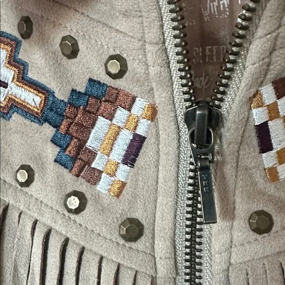 Tan Fringe Jacket with Embroidered Details Idyllwind size medium - Picture 5 of 6